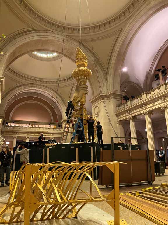 Erection of Spiraled Staircase for Met Gala Eternal Flame Centerpiece